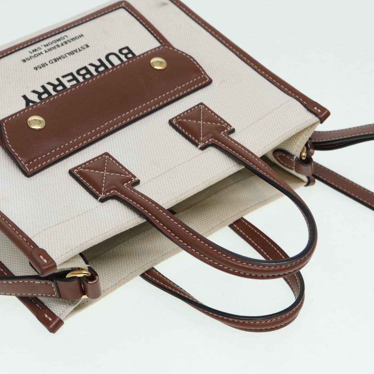 Burberry Hand Bag Canvas Leather Beige - 6