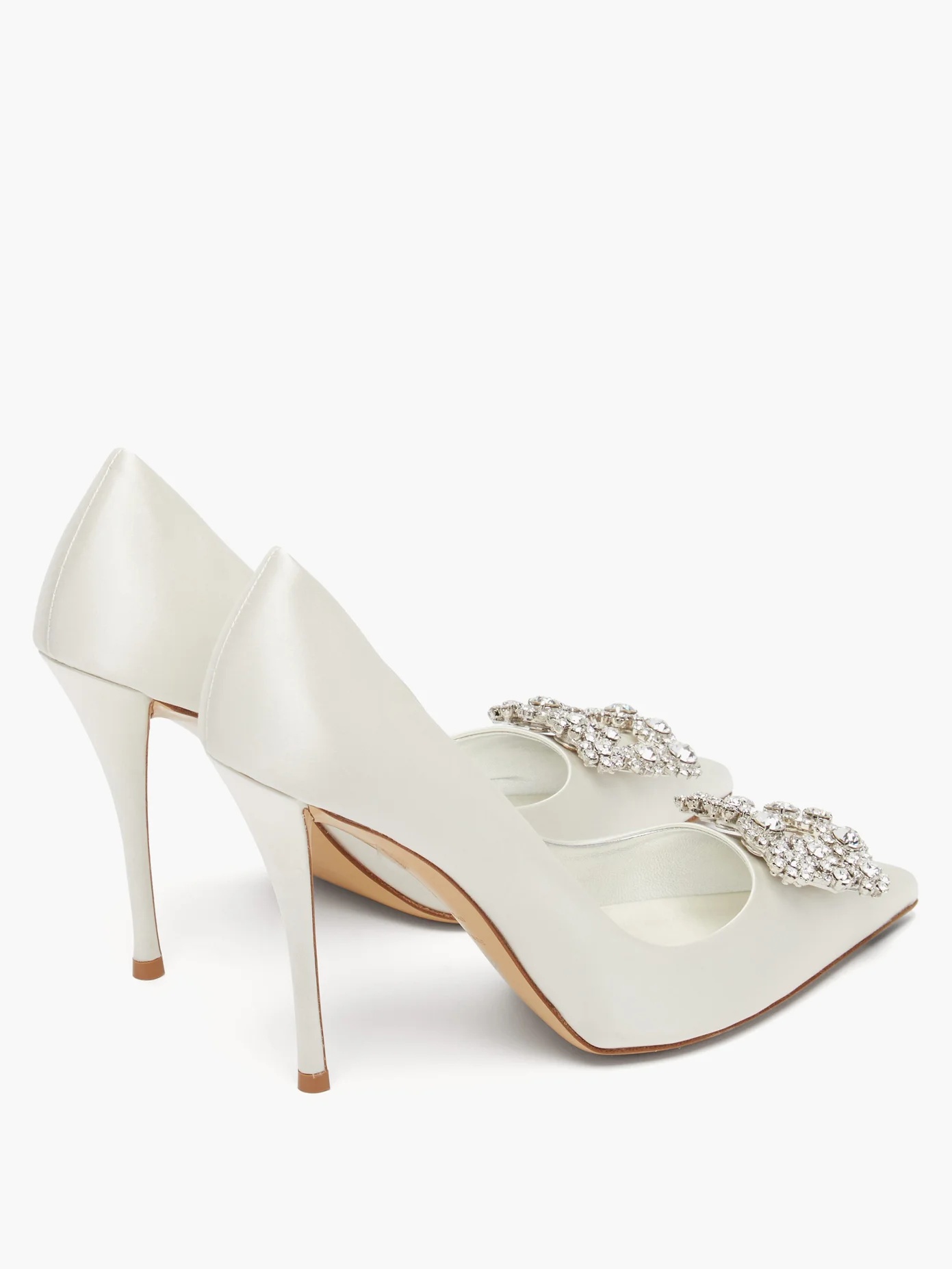 Flower crystal-embellished satin pumps - 4