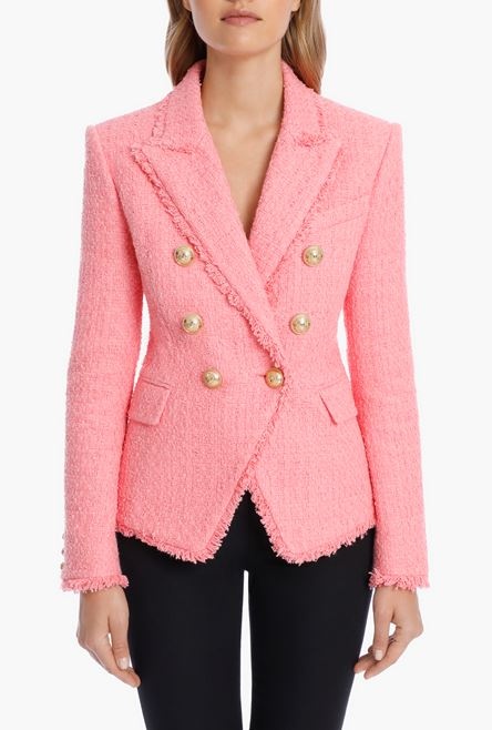 Pink tweed blazer and Balmain embroidered patch - 5