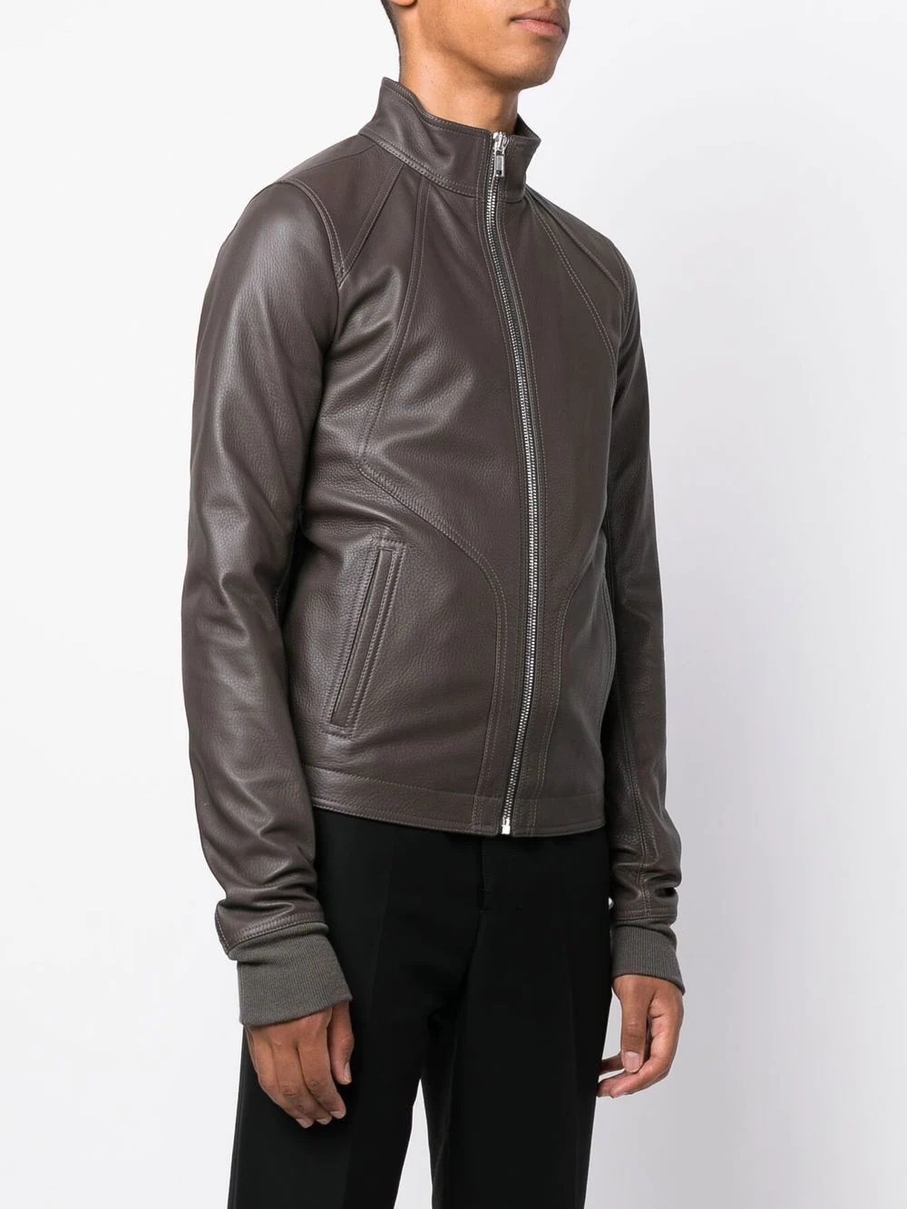 high-neck zip-up leather jacket - 3