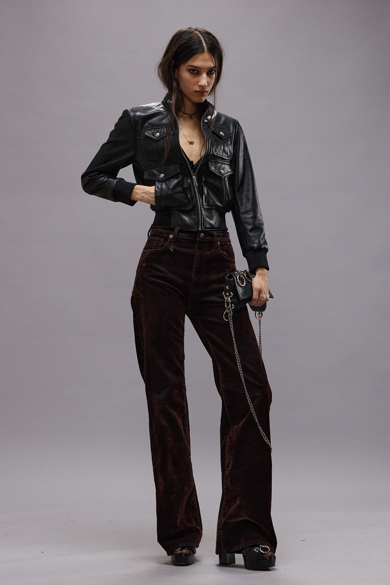SHRUNKEN ZIP-UP LEATHER JACKET - BLACK -R13 - 3