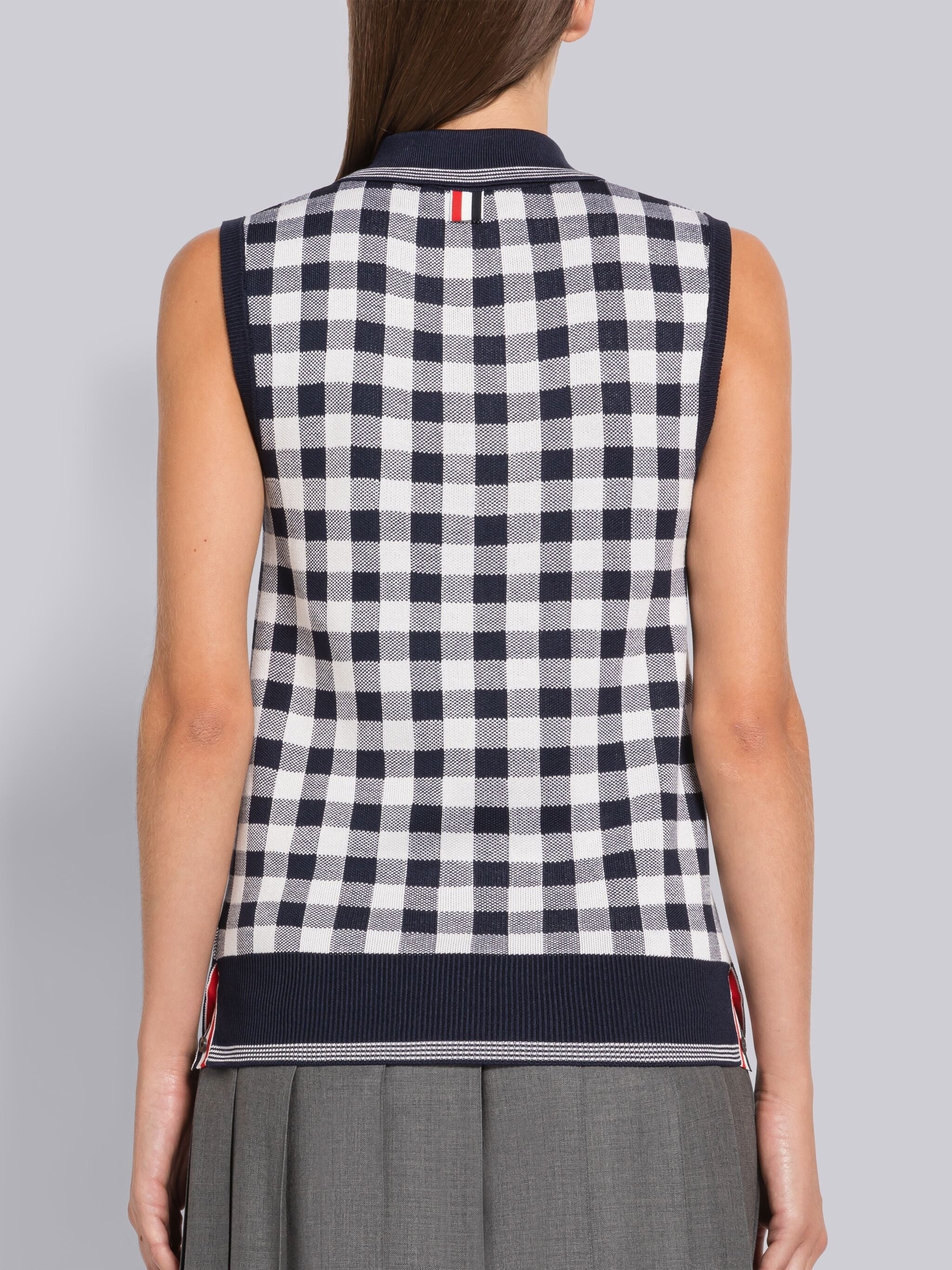 Gingham Silk Jacquard 4-Bar Polo Shell Top - 3