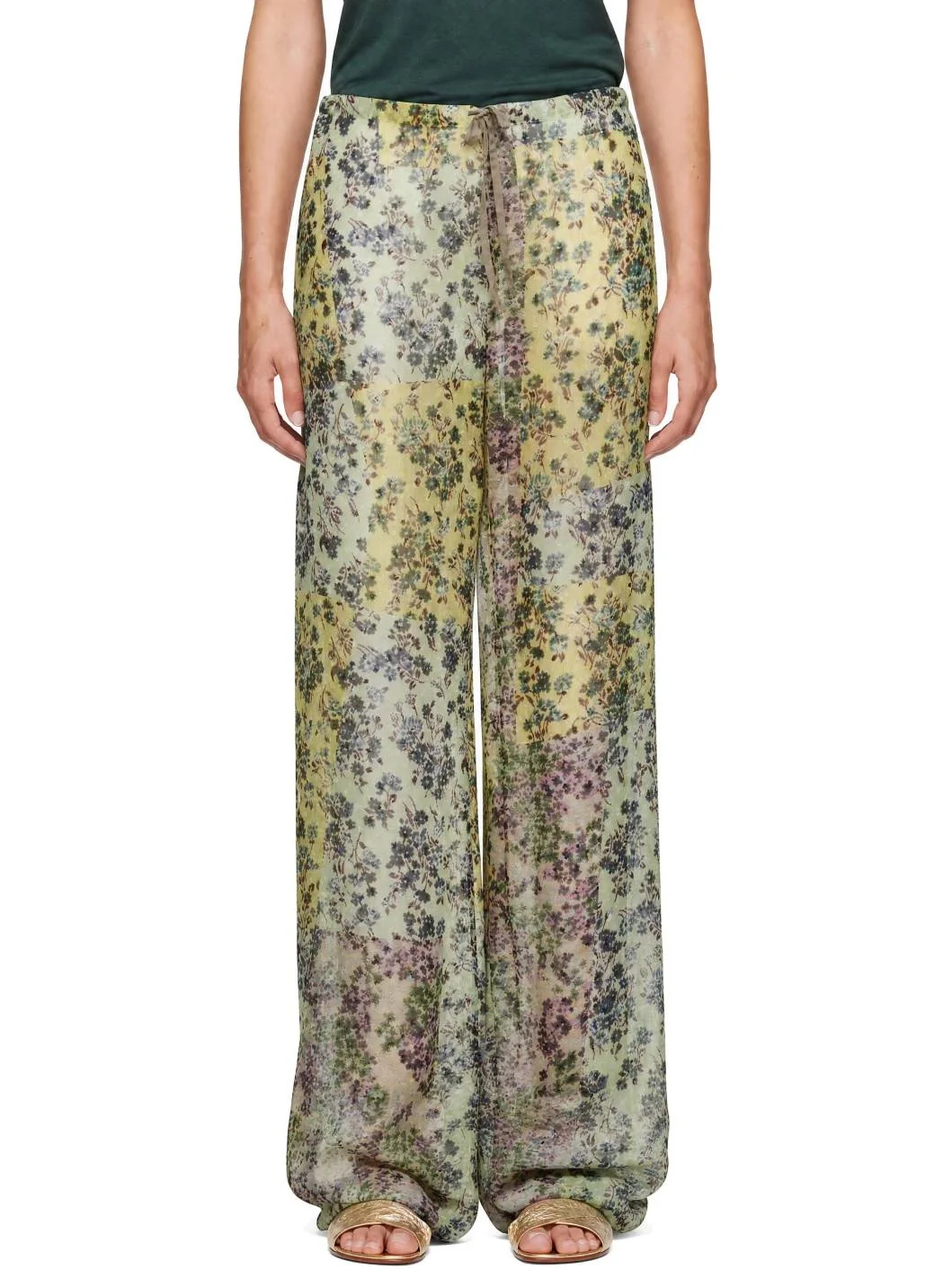 Green Elasticated Jacquard Trousers - 1