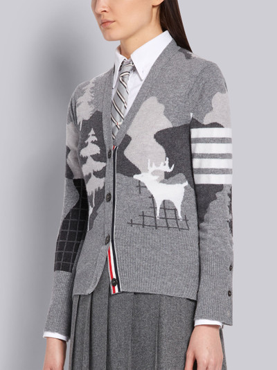 Thom Browne Medium Grey Cashmere Forest Scenery Intarsia 4-Bar V-neck Cardigan outlook