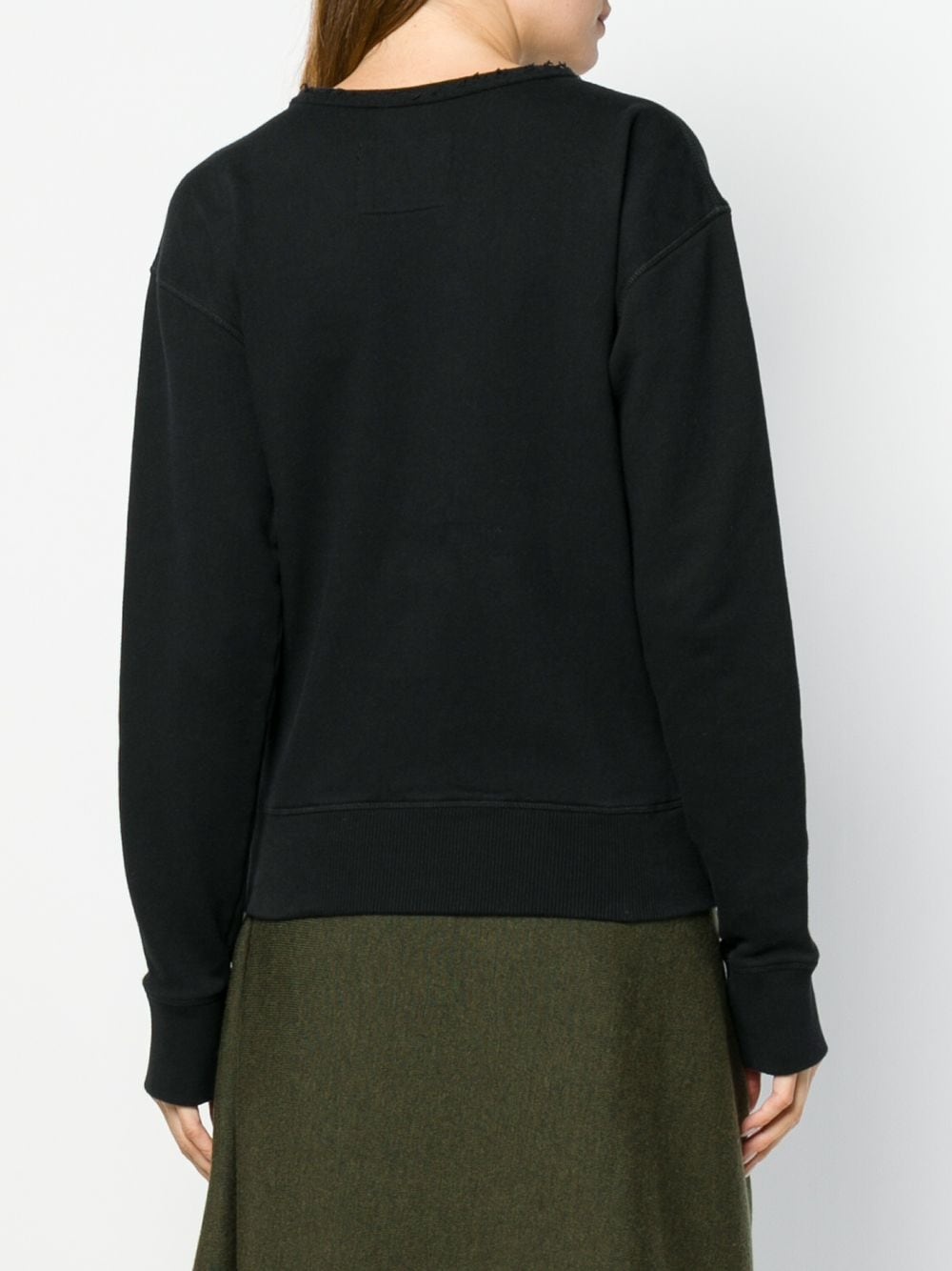 washed black raw-edge logo sweatshirt with pocket detail - 4