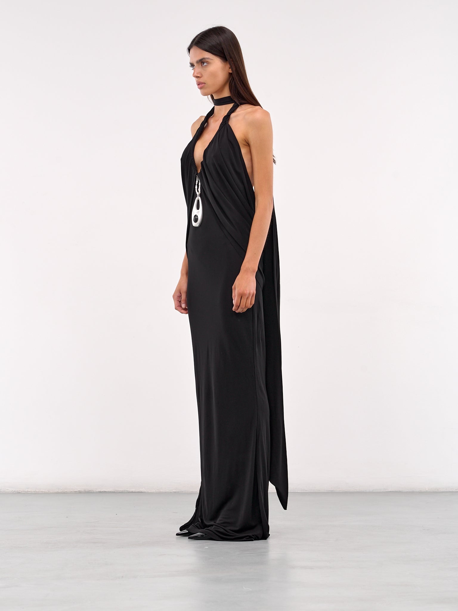 Lavalliere Draped Halter Dress - 2