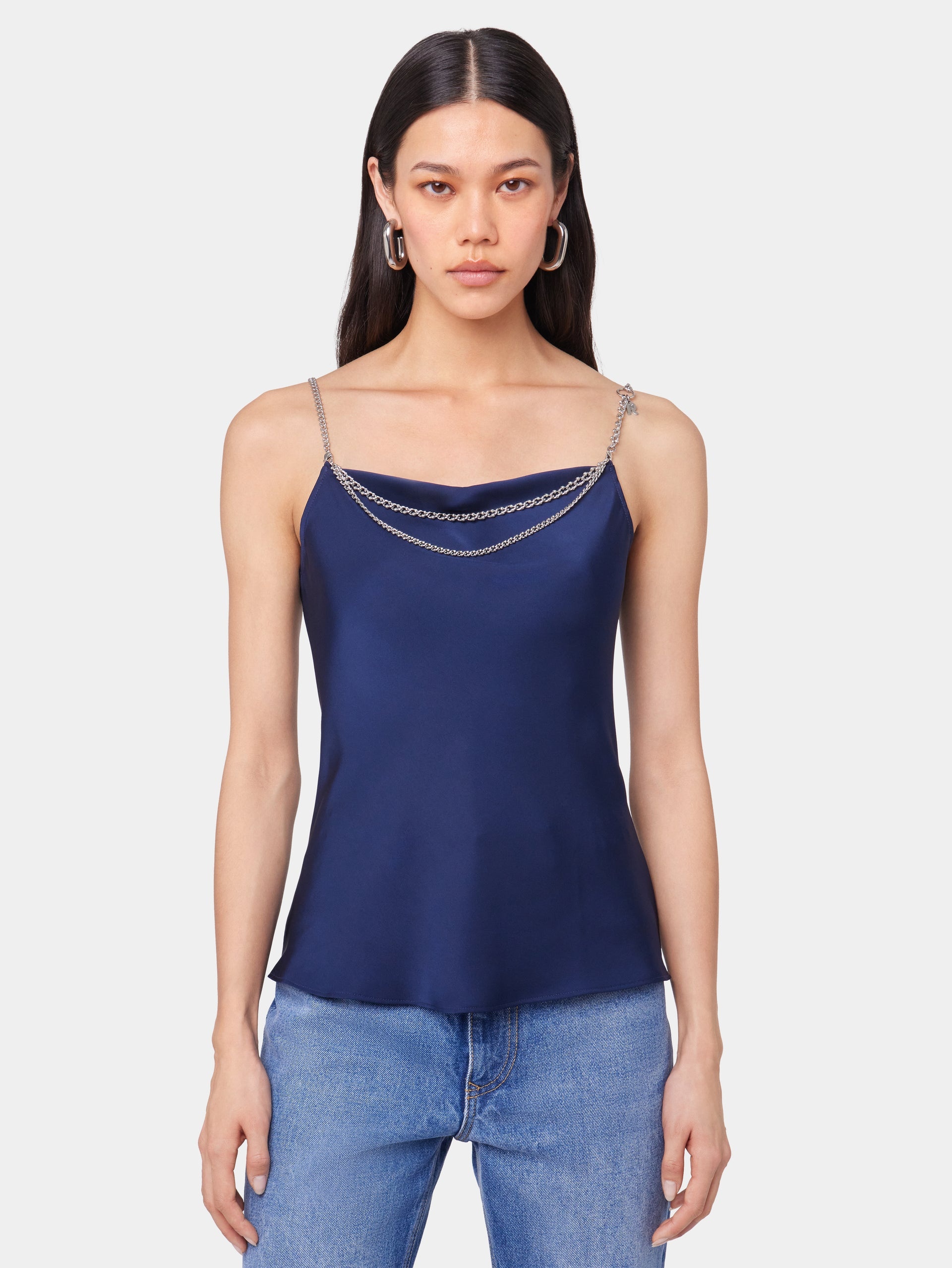 BLUE NAVY TANK TOP IN SATIN - 3