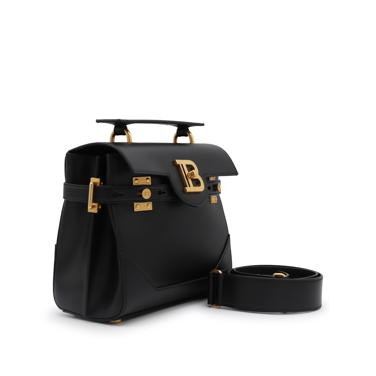 BLACK LEATHER TOP HANDLE BAG - 2