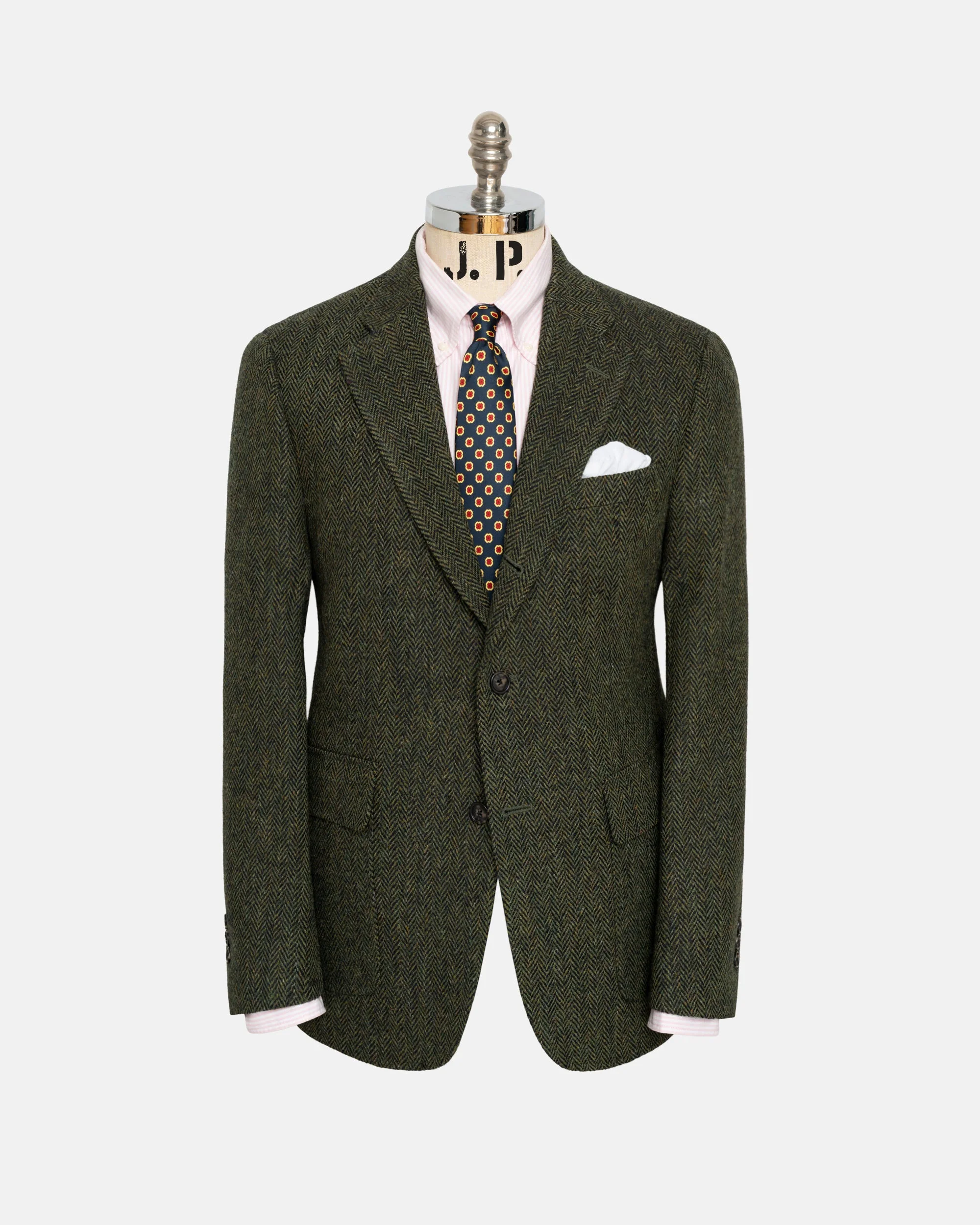 MADE-IN-CANADA OLIVE HERRINGBONE HARRIS TWEED SPORT COAT - 1