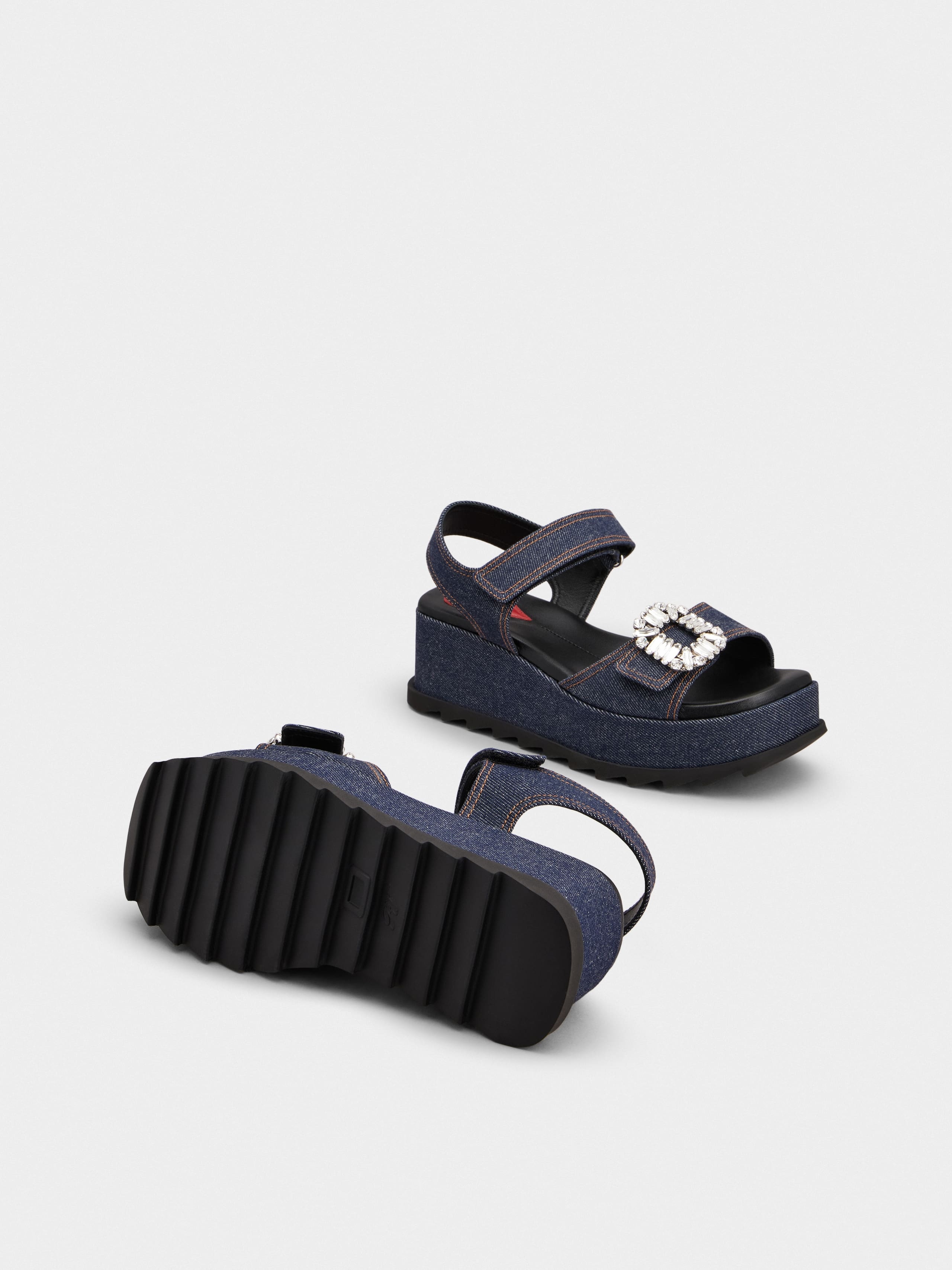 Slidy Viv' Wedge Sandals in denim - 5