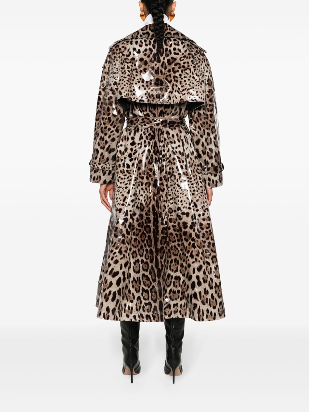 leopard-print belted trench coat - 4
