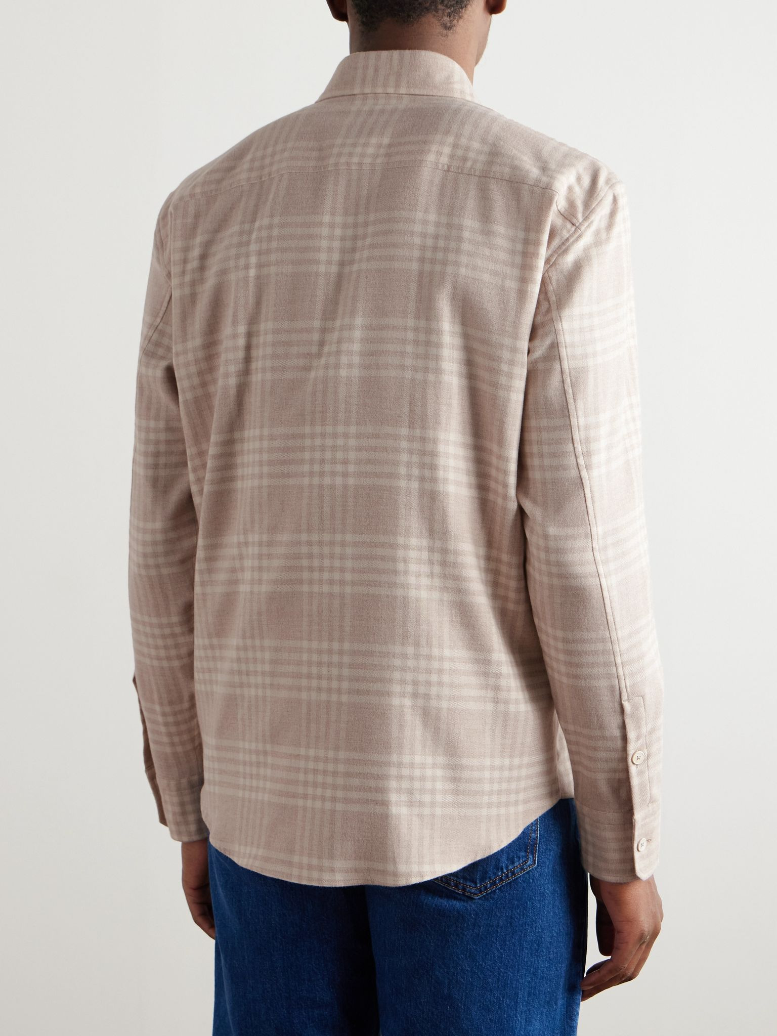 Checked Cotton-Flannel Shirt Beige - 4