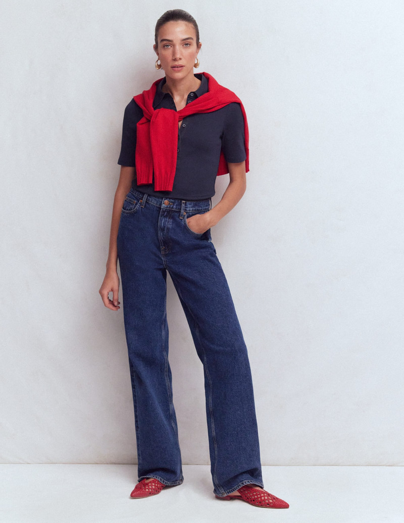 Collared Ribbed Henley Top-Navy 5