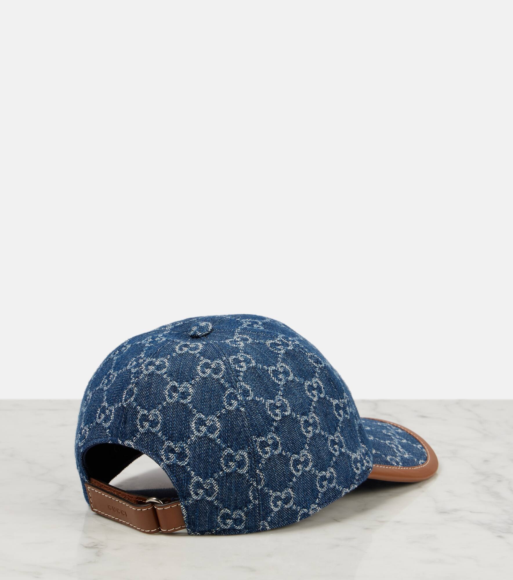 GG Canvas leather-trimmed denim baseball cap - 4