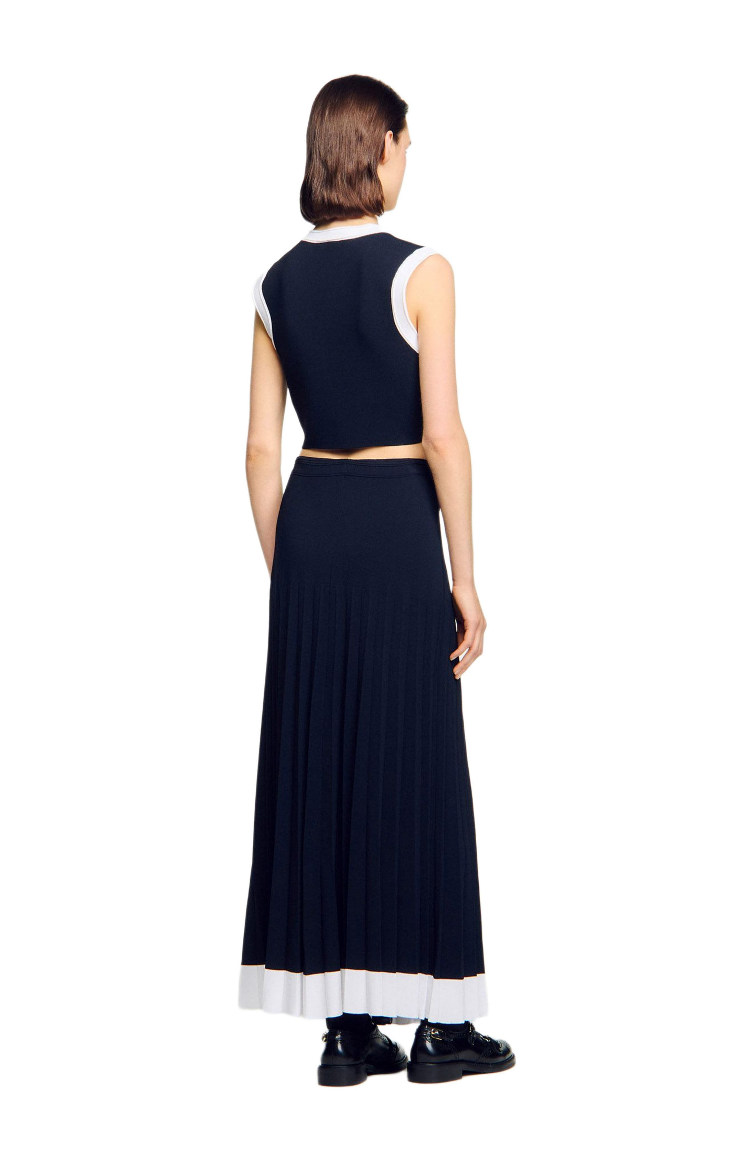 SANDRO Two-tone cropped cardigan in Navy Blue at Nordstrom - 3