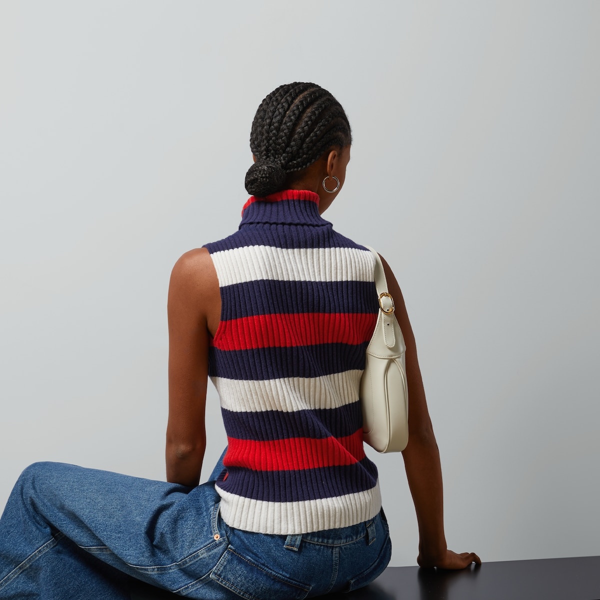 Striped rib stitch wool turtleneck top - 6