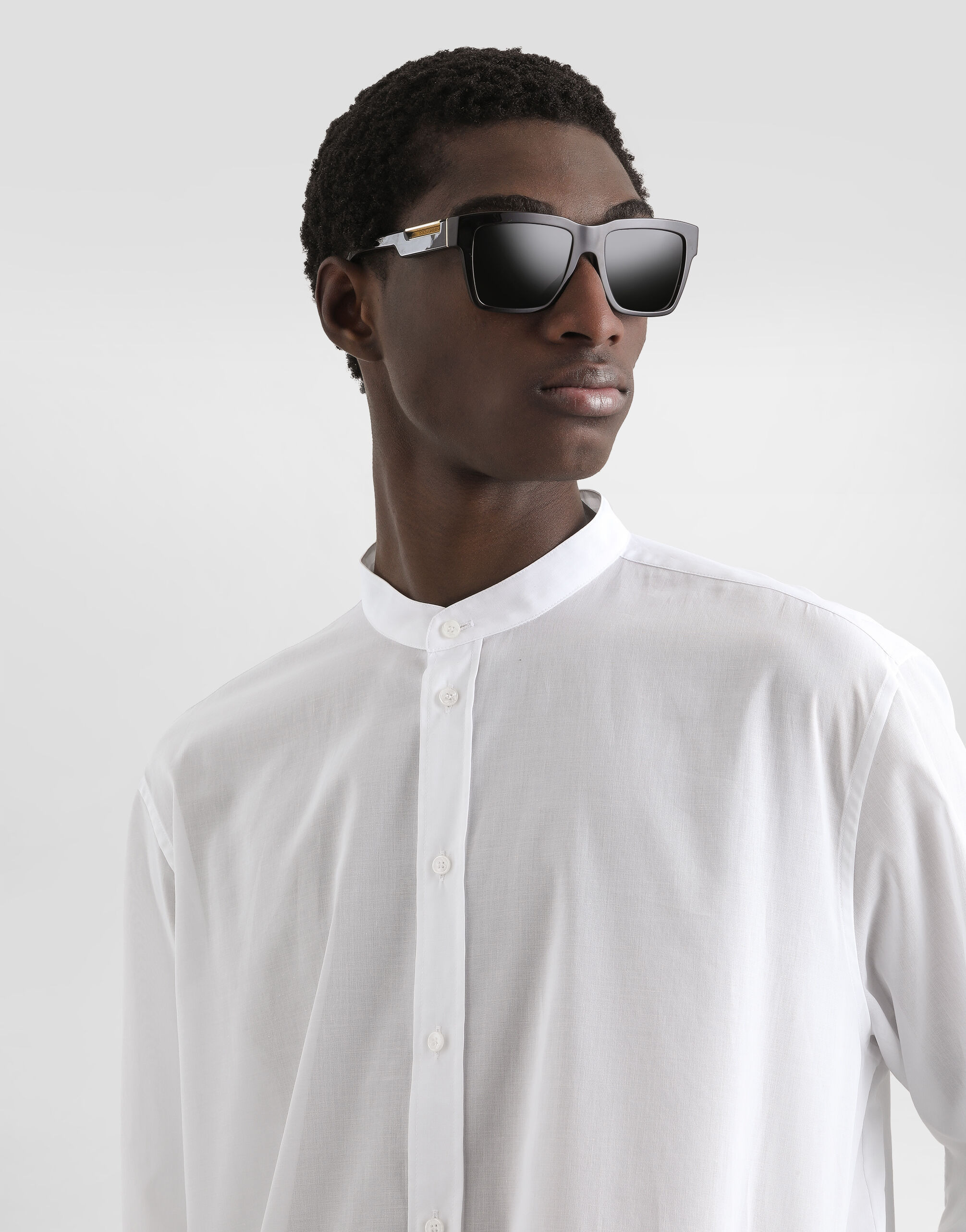 Cotton canvas mandarin shirt - 4