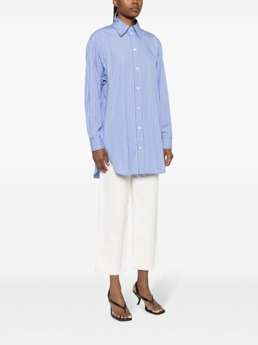 logo-embroidered striped shirt - 3