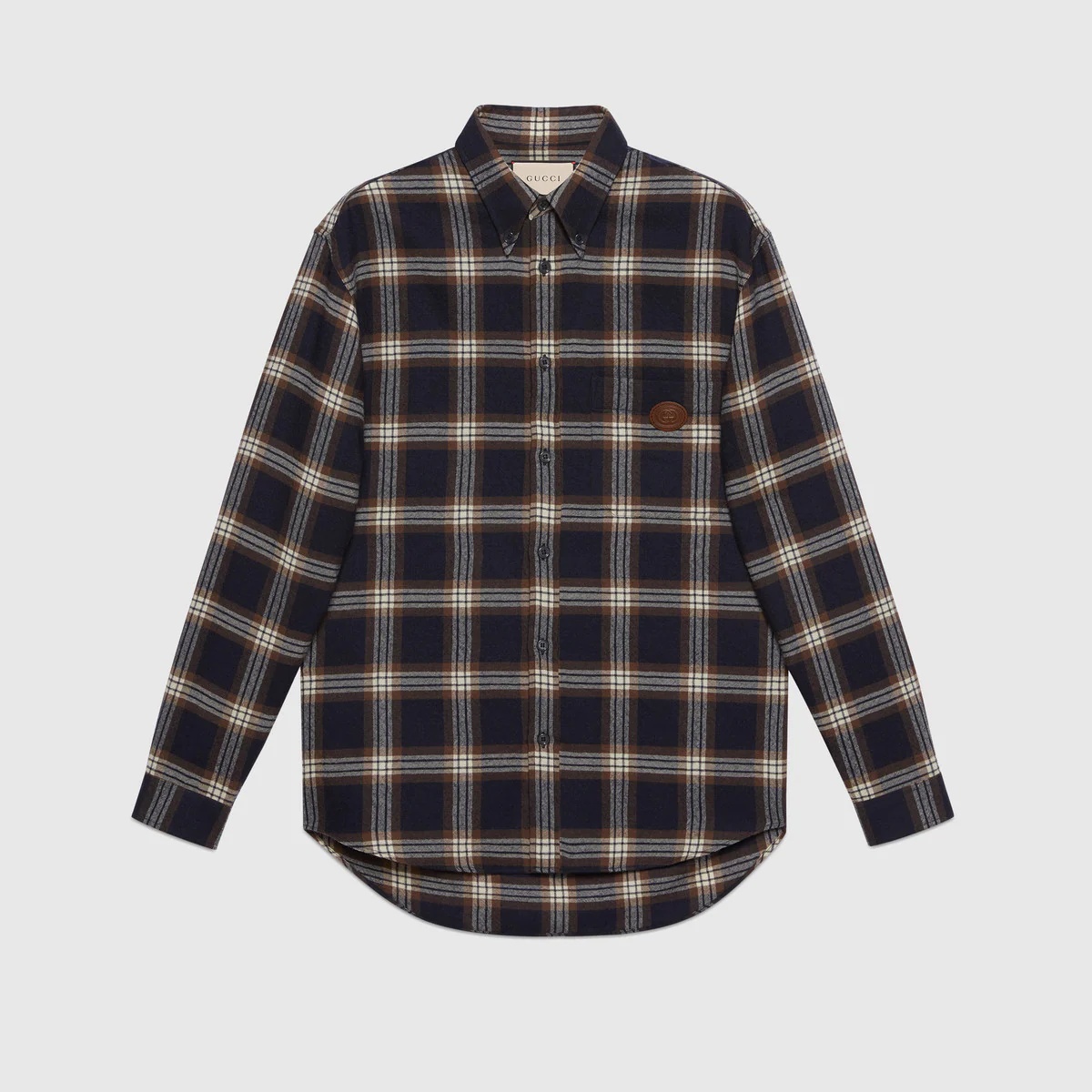 Check wool shirt with Interlocking G - 1