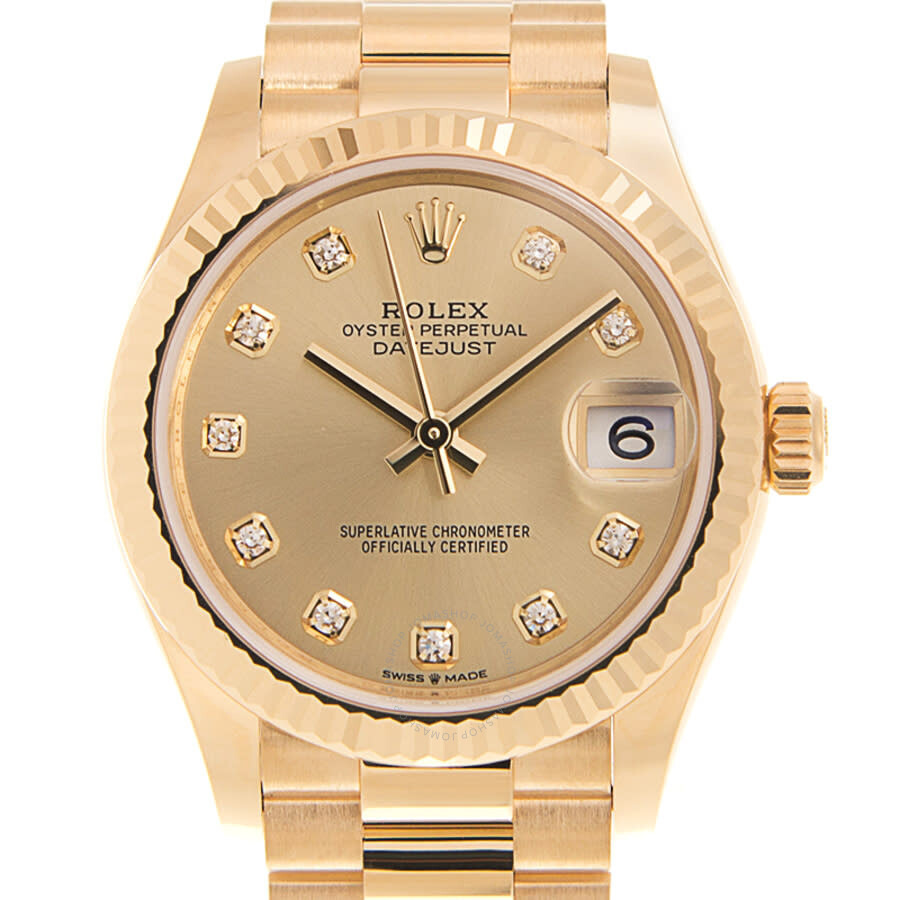 Rolex Datejust 31 Champagne Diamond Dial Ladies 18kt Yellow Gold President Watch 278278CDP - 2