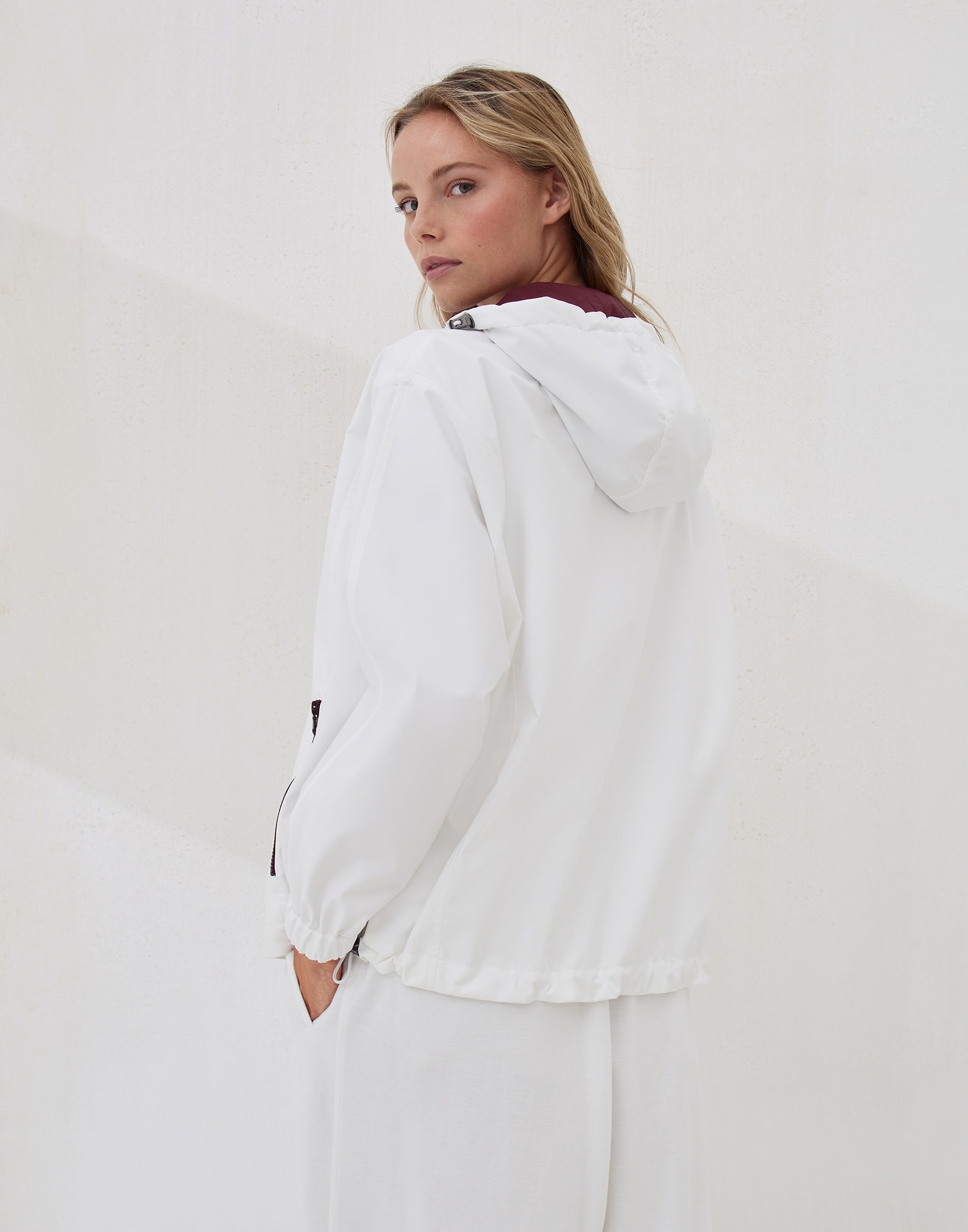 Nylon hooded outerwear jacket with logo and precious trims - 2