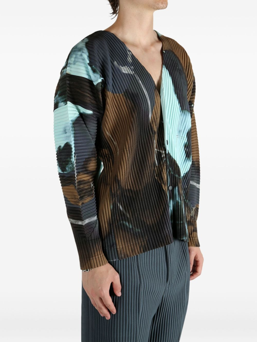 pleated print cardigan - 3