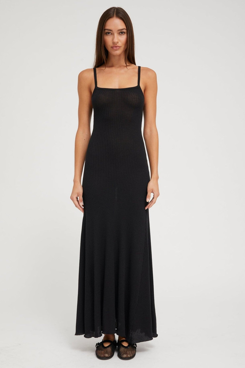 SPRWMN BLACK CASHMERE RIB MAXI DRESS outlook