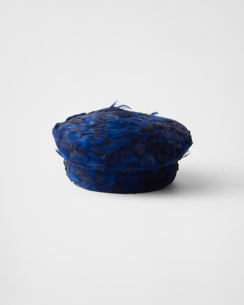 Prada Patent leather and feather hat outlook