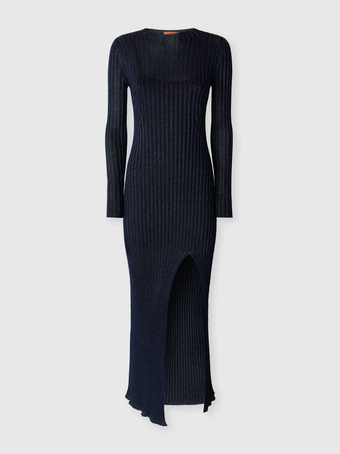 Ribbed long dress with slit - 1