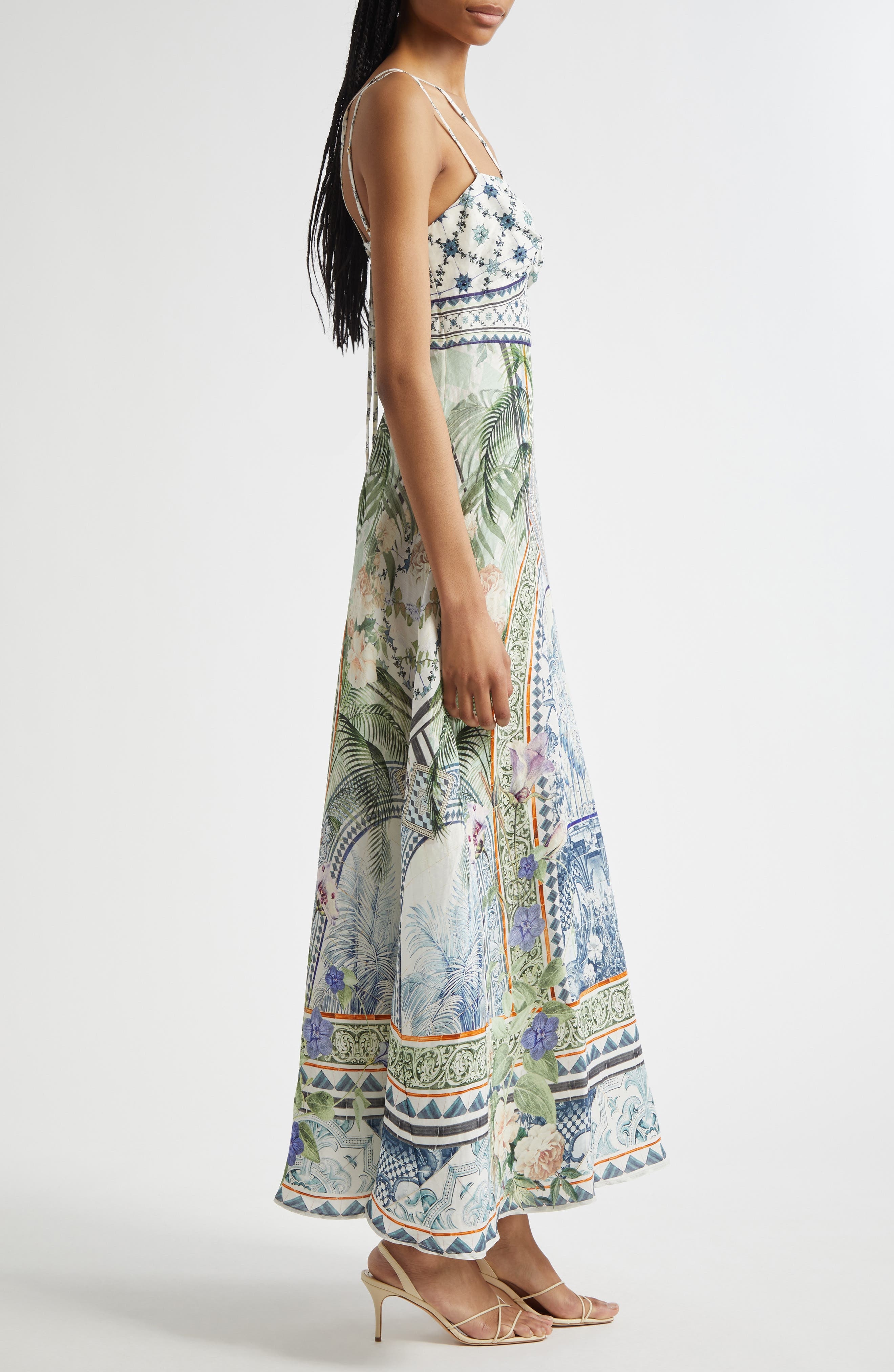 Camilla Strap Detail Linen & Silk Maxi Dress in Jardim Party at Nordstrom - 3