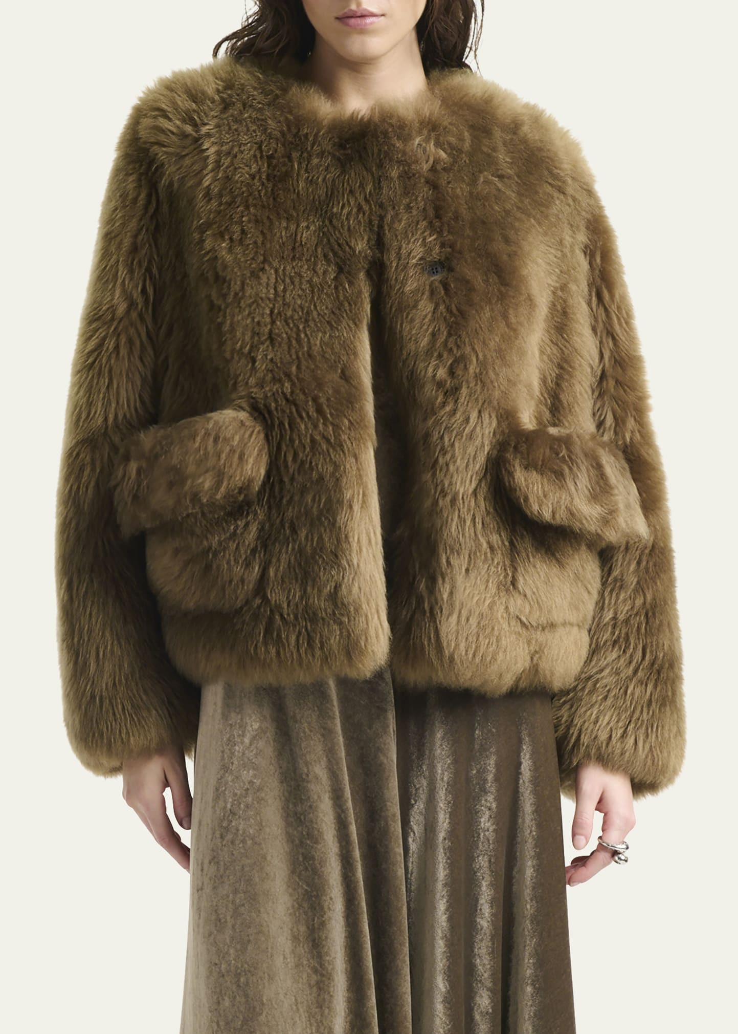 Maury Lamb Shearling Collarless Coat - 4
