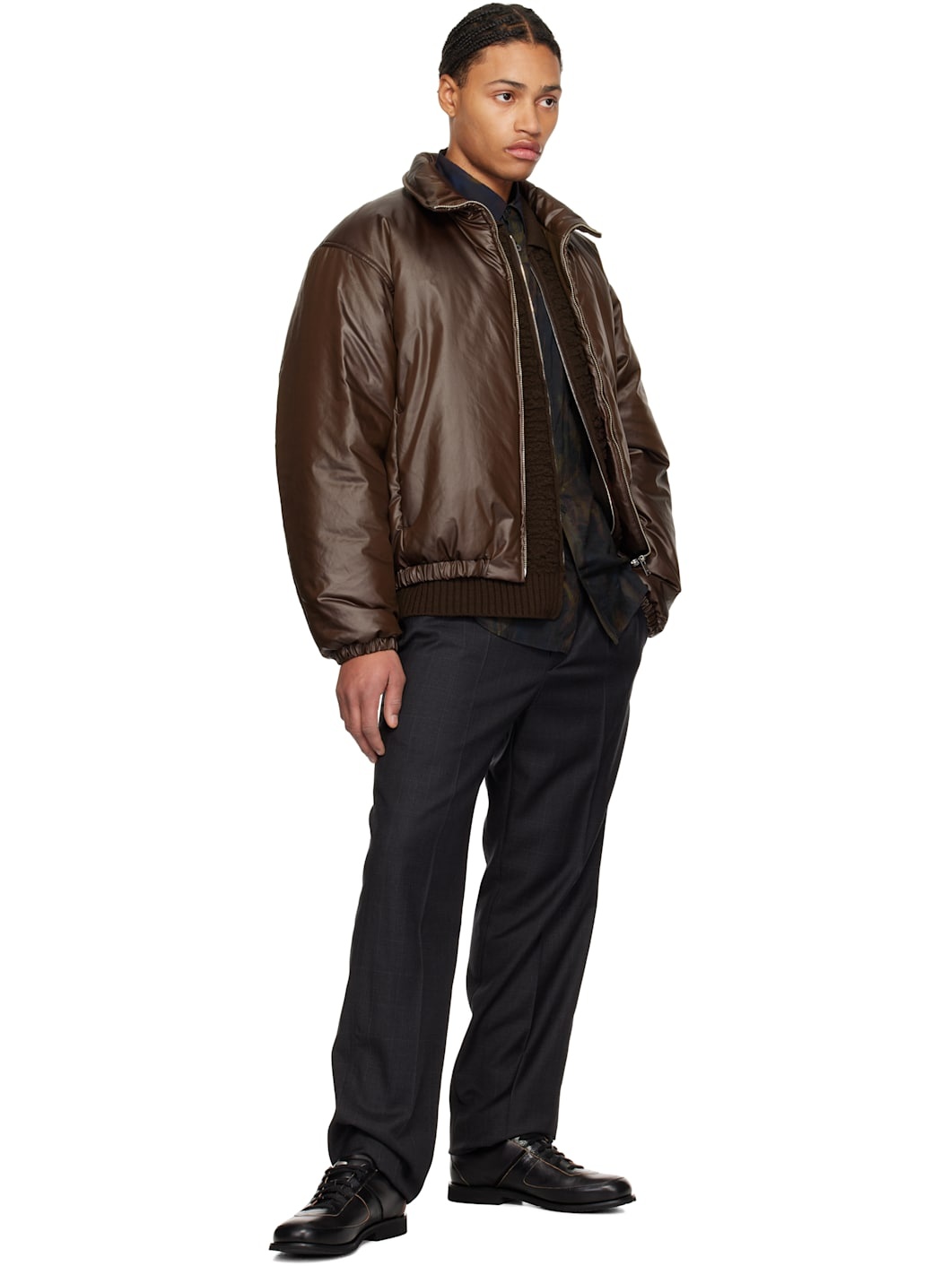 Brown Leather-Like Puffer Jacket - 4