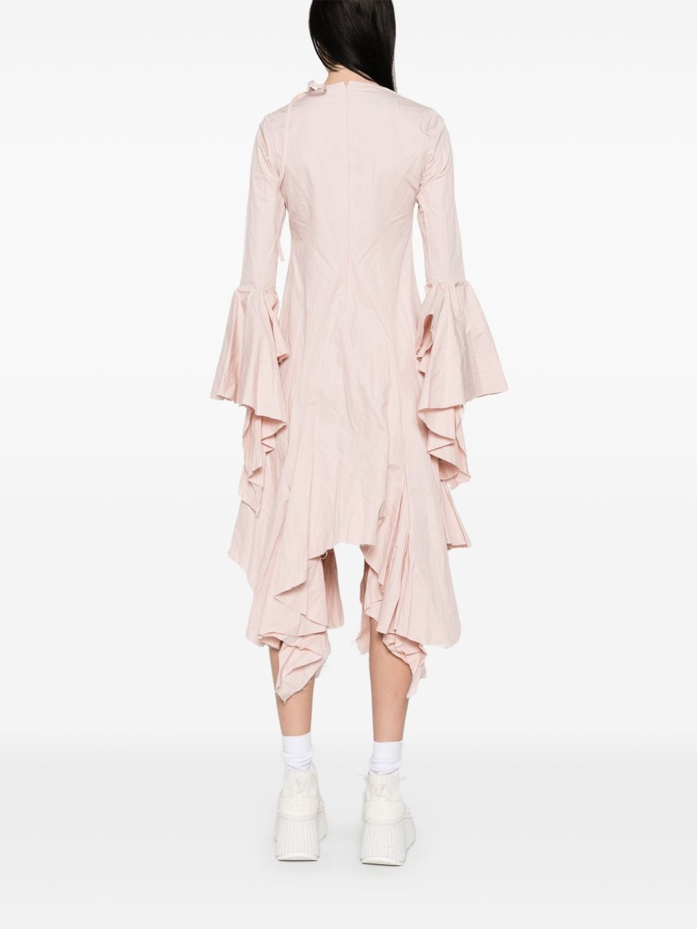 asymmetric frilled-sleeves midi dress - 4