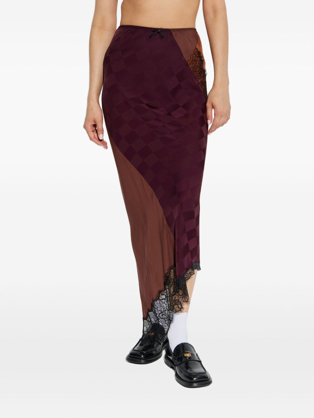 checked lace-trimmed asymmetric skirt - 3