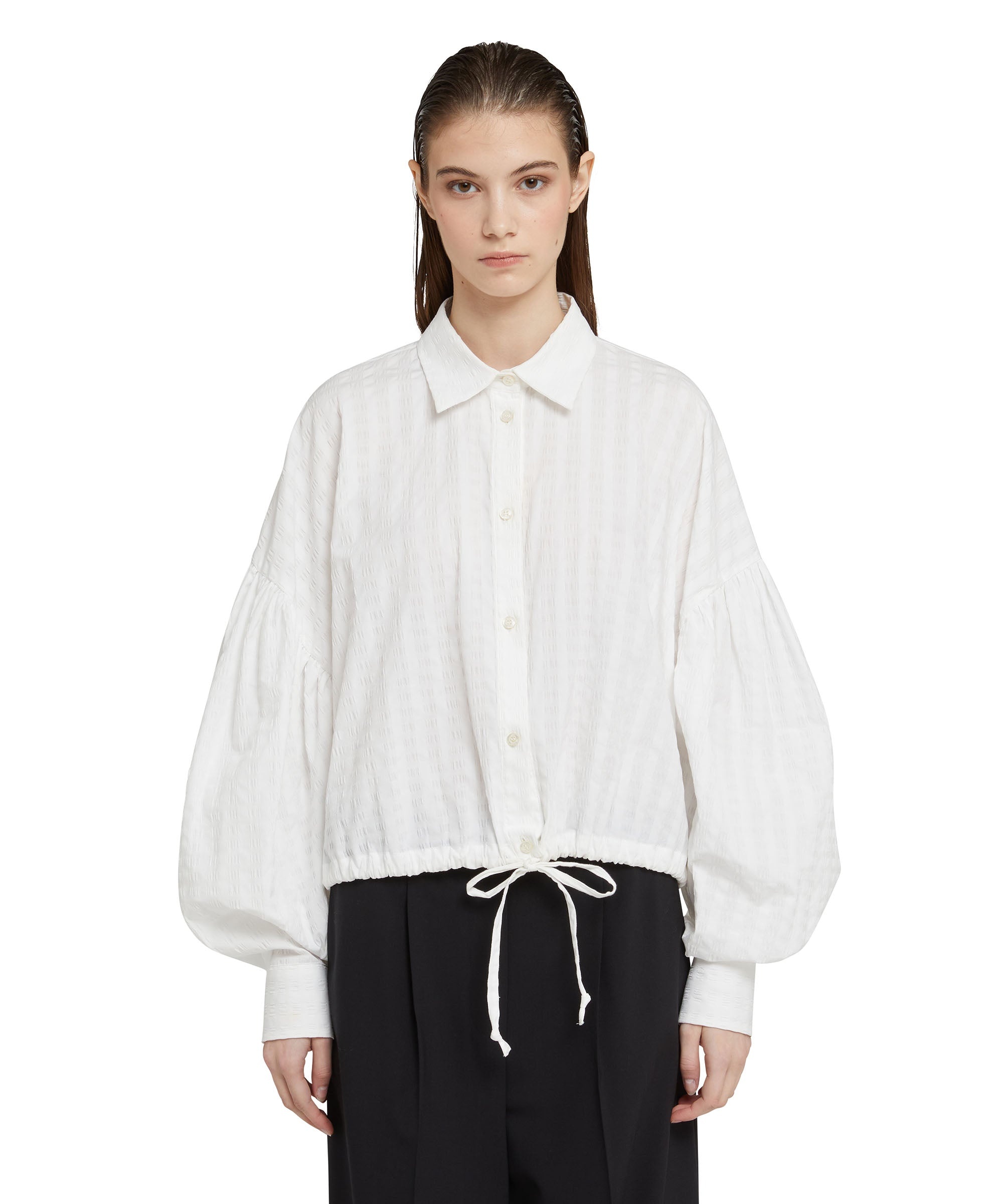 MSGM Poplin seersucker crop shirt with puffed sleeves | REVERSIBLE