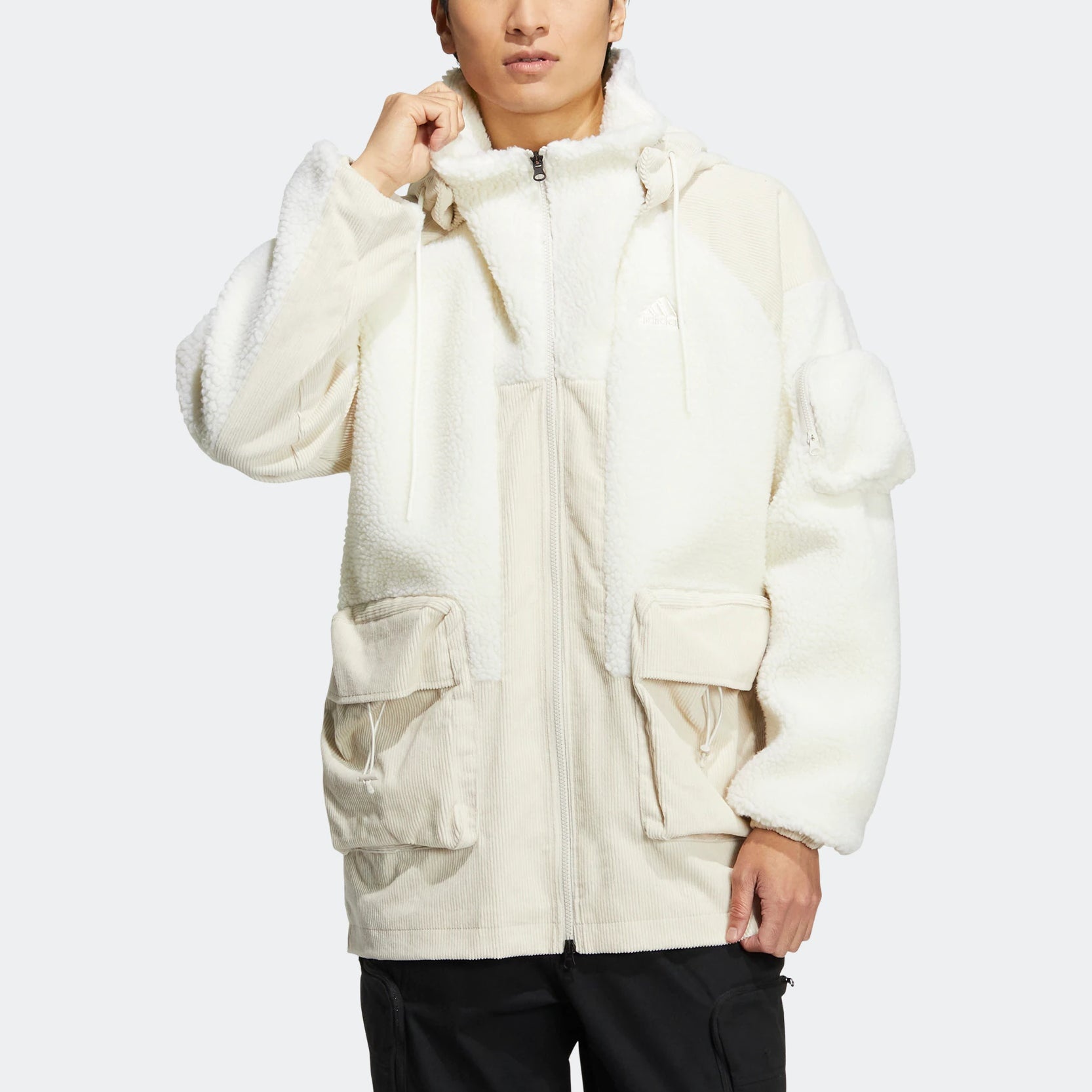 adidas patch fleece cargo jacket 'Cream White' HN9017 - 2