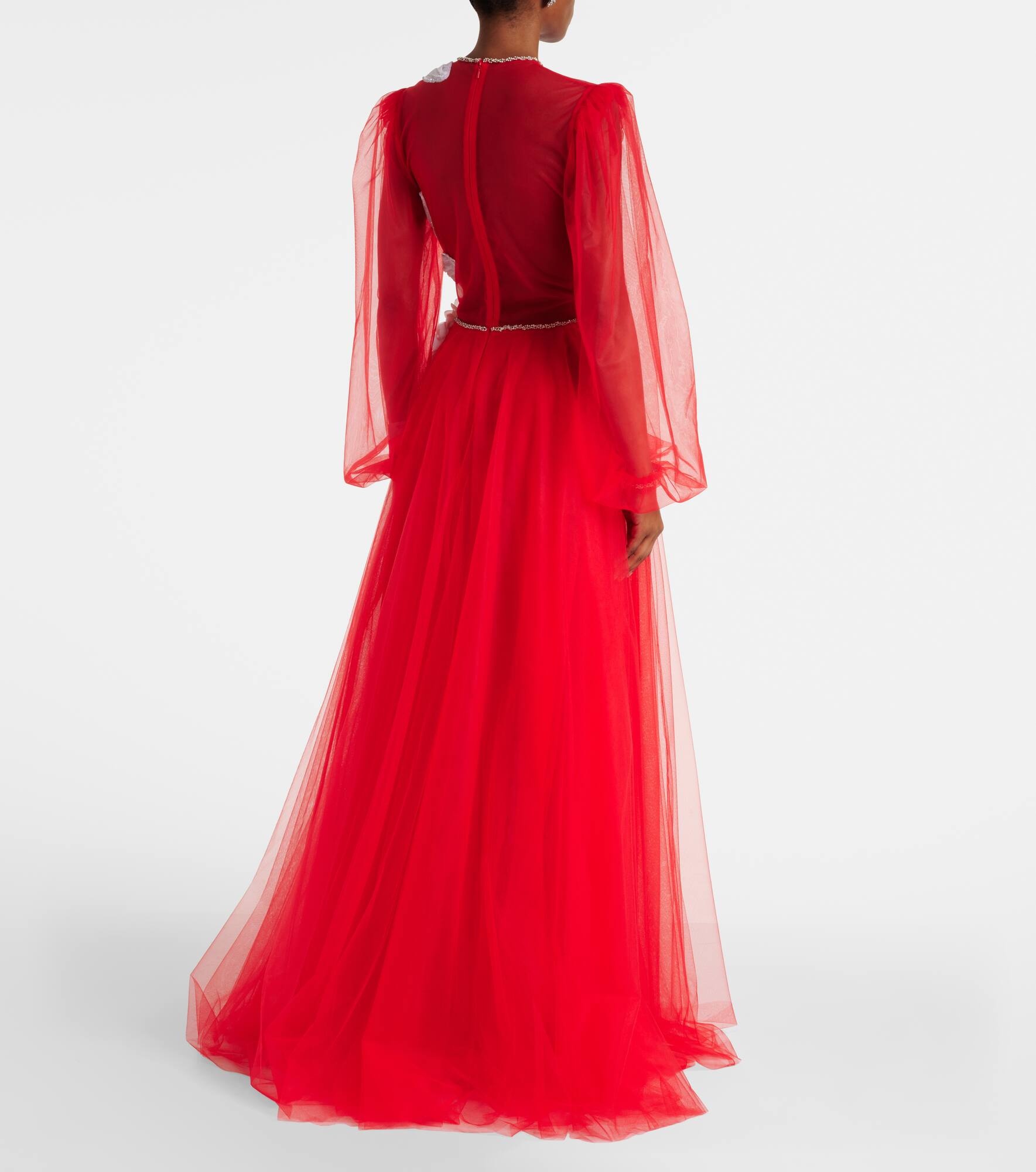 Floral appliqué tulle gown - 3
