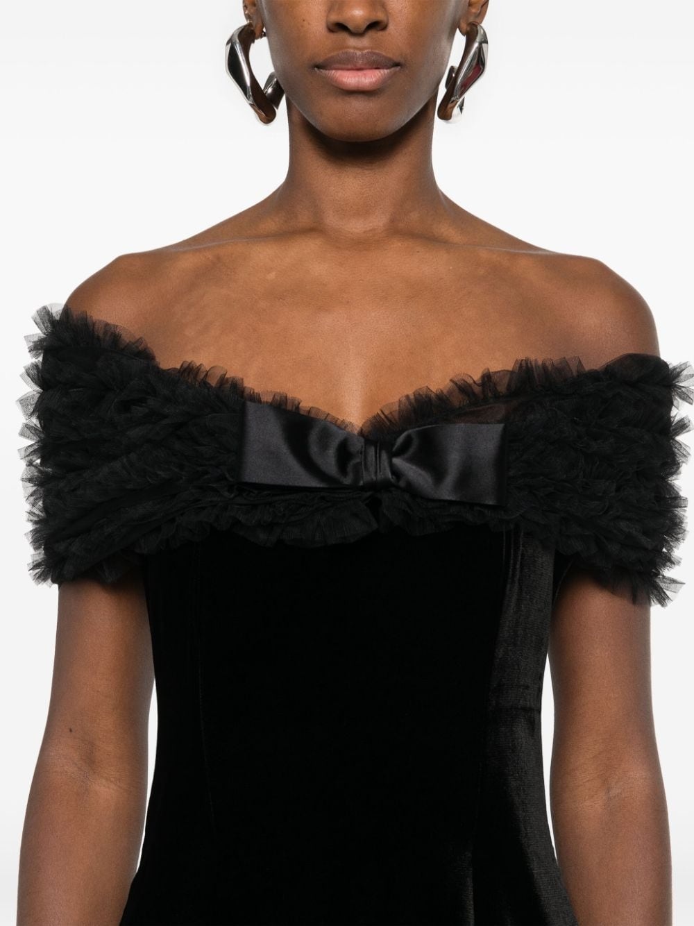 off-shoulder velvet mini dress - 5