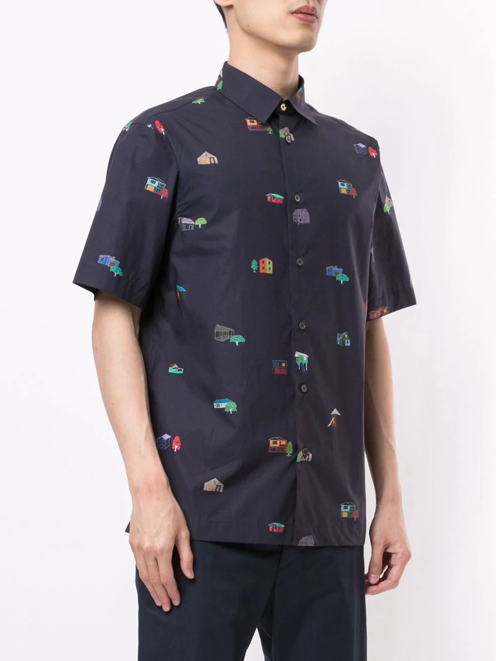 houses-print buttoned cotton shirt - 3