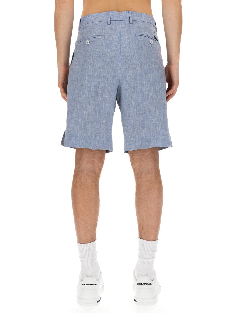Dolce & Gabbana Men Linen Bermuda Shorts - 2