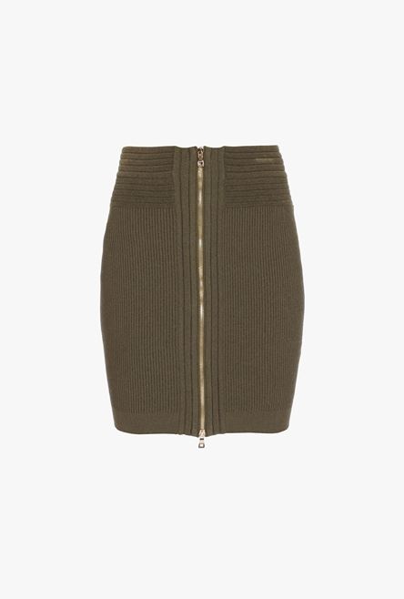 Short khaki knit high-waisted skirt - 1