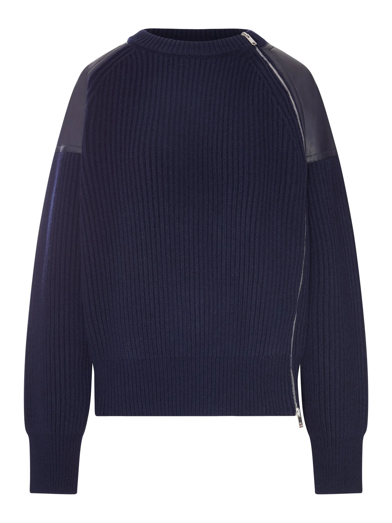 SWEATER WITH LEATHER INSERTS AND SIDE ZIP - 1