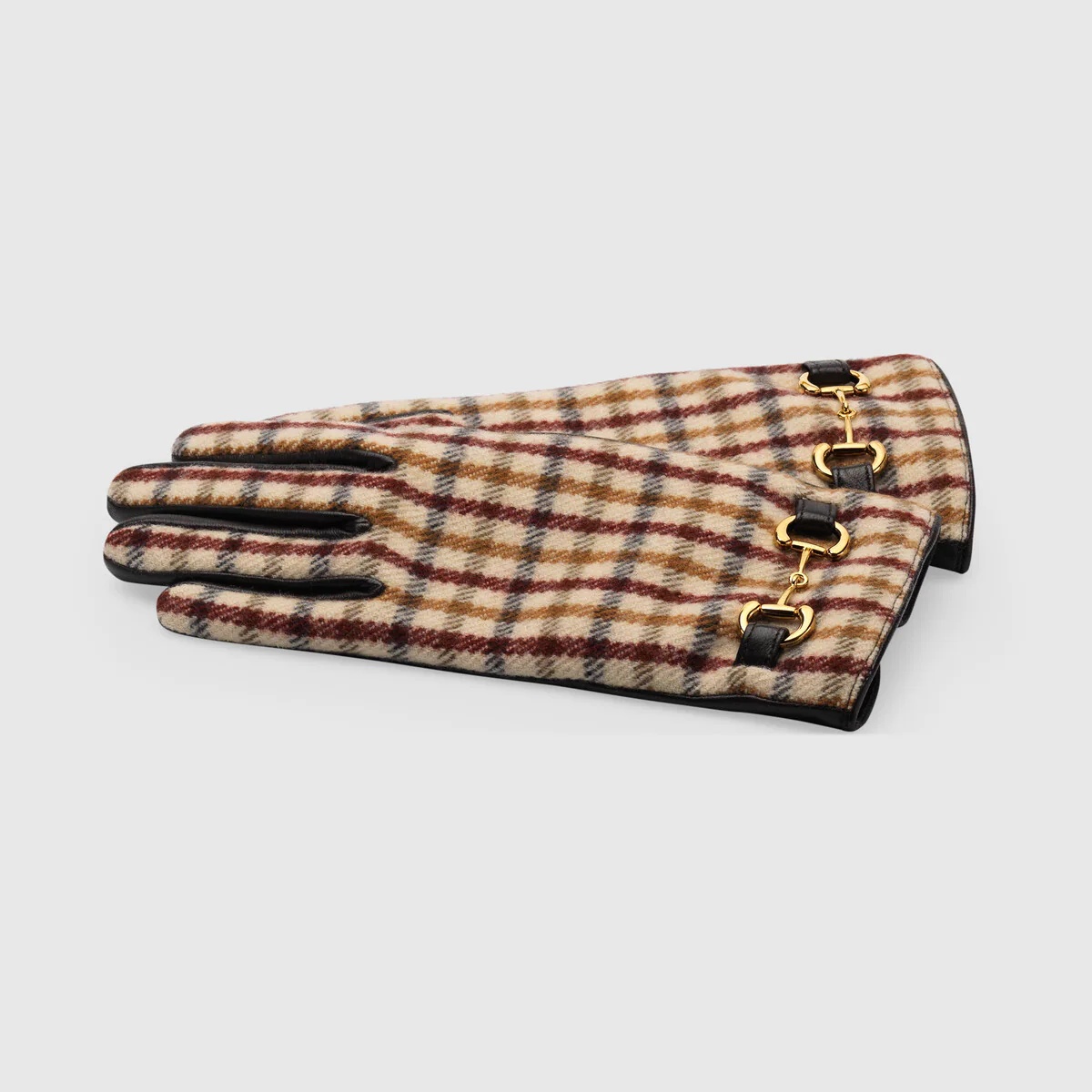 Check wool gloves with leather - 2