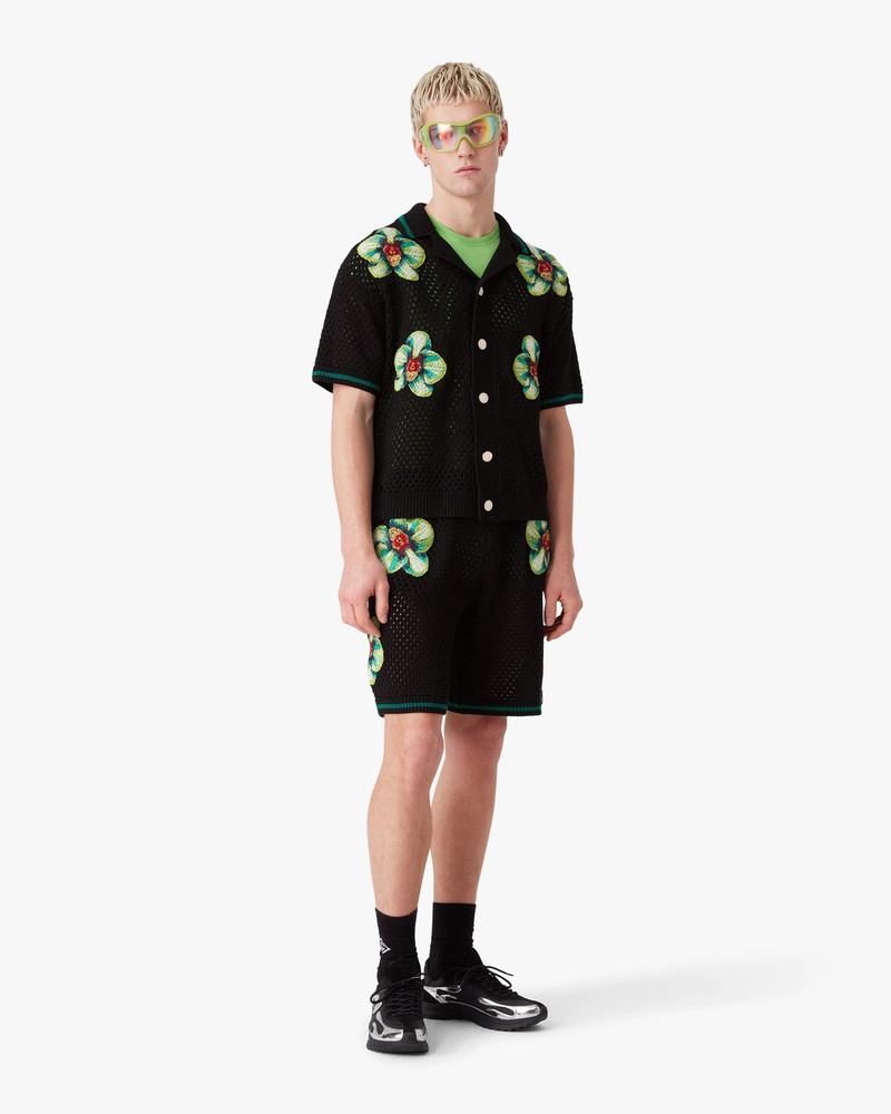 CASABLANCA Glitch Orchid Embroidered Short Sleeve Crochet Shirt outlook