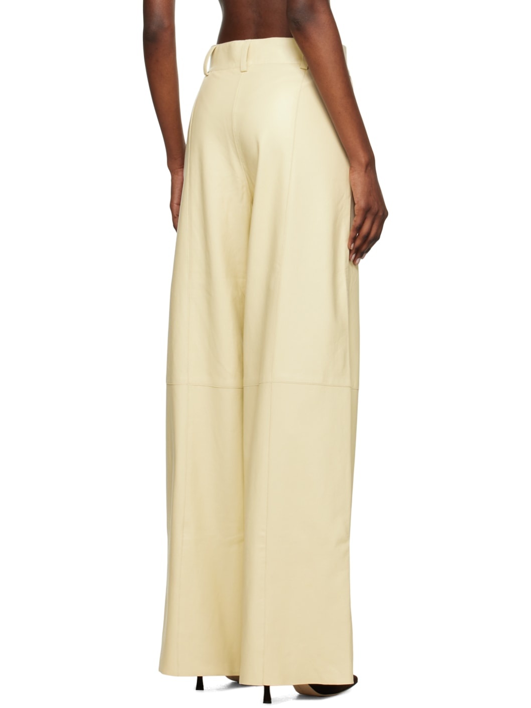 Beige Bouquet Leather Pants - 3