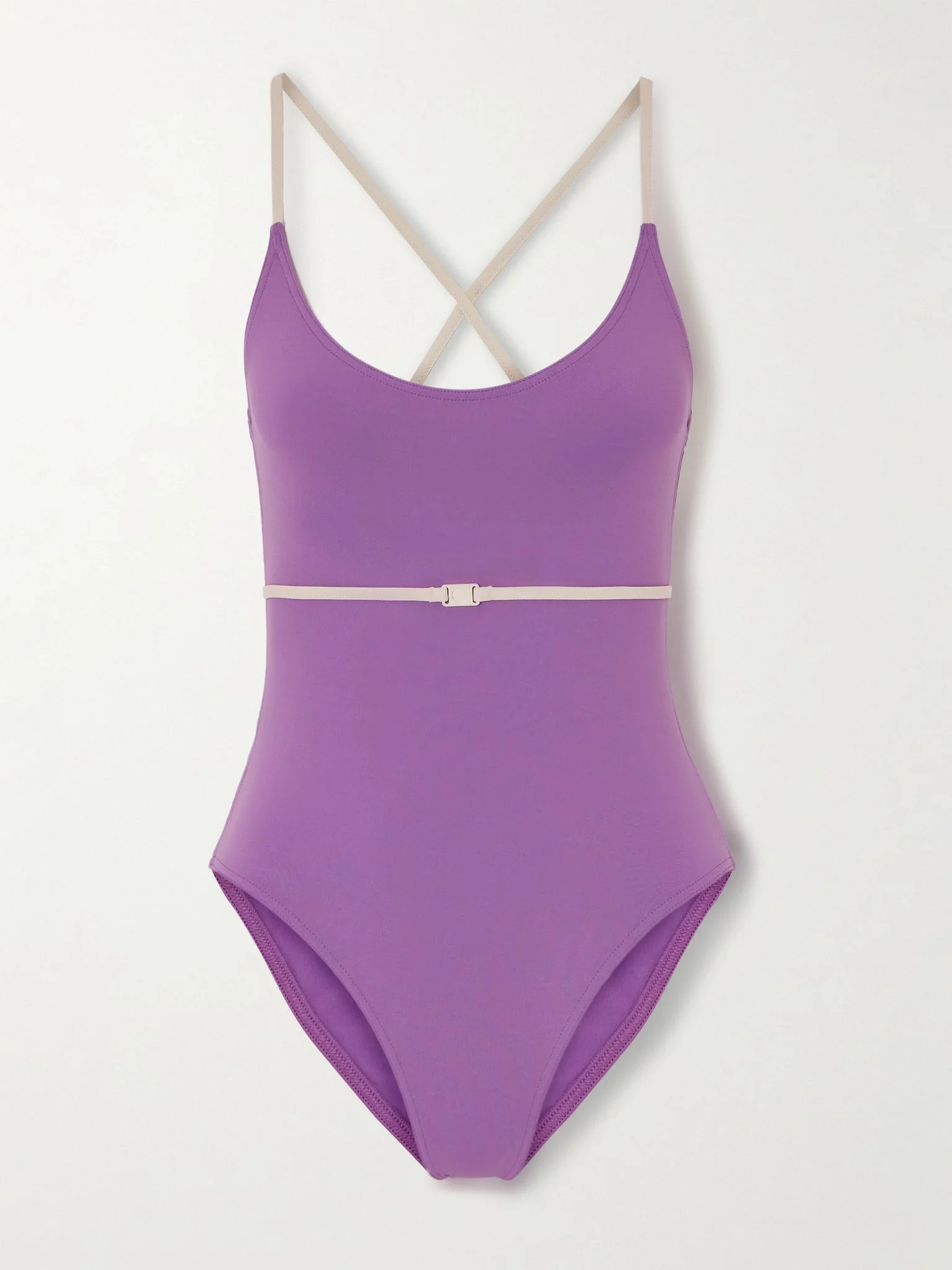Lilas Sharon belted two-tone swimsuit Purple - 1