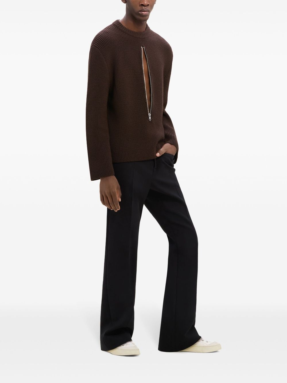 zipped ribbed wool sweater - 4