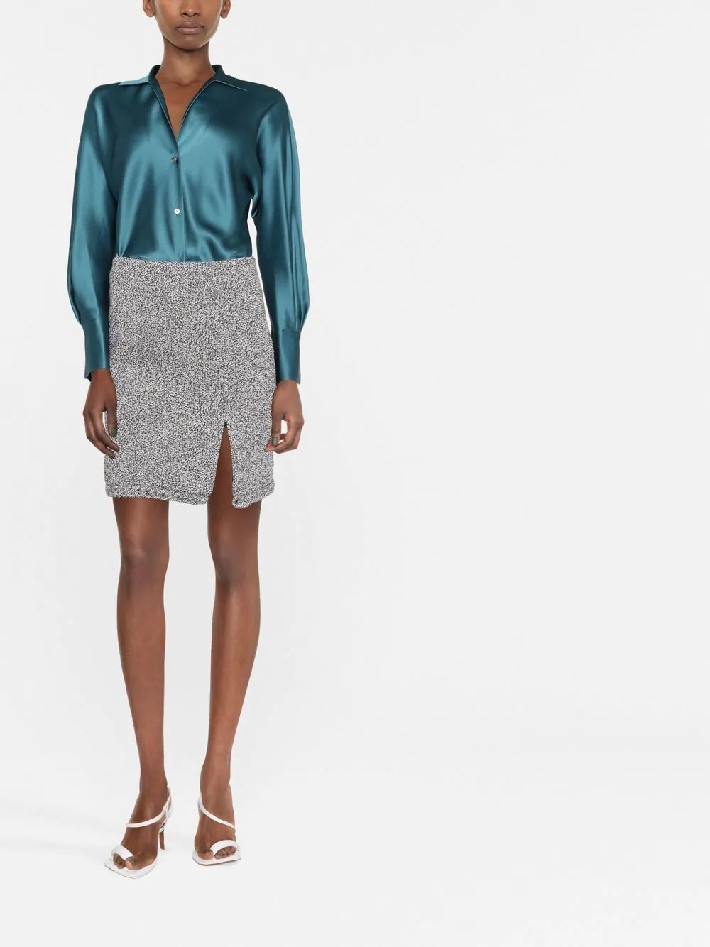 spread-collar silk shirt - 2