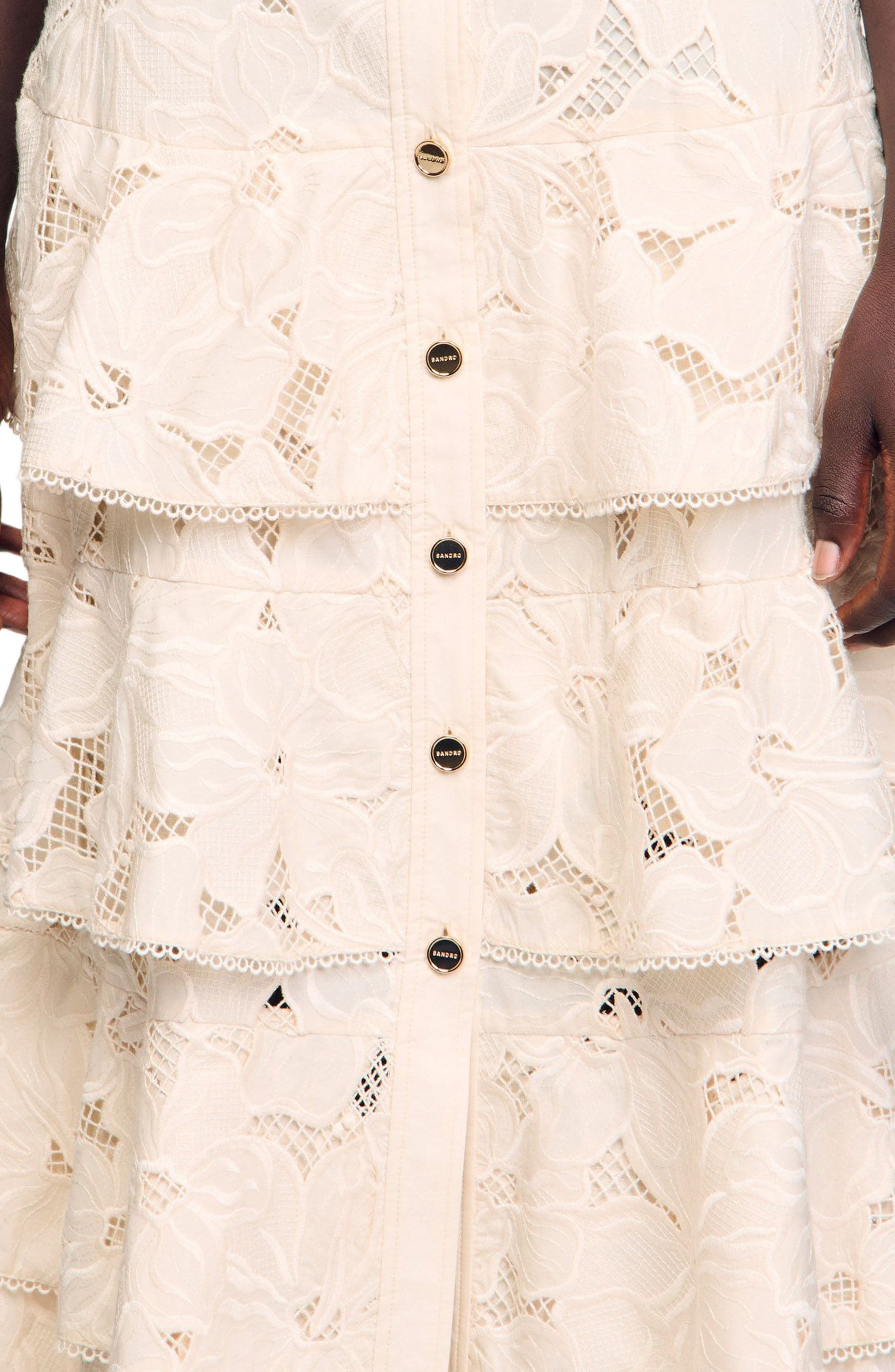 SANDRO Long frilled skirt in Ecru at Nordstrom - 5