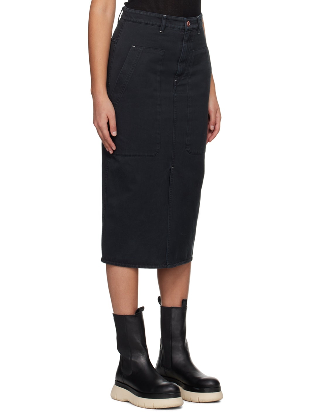 Black Flozia Denim Midi Skirt - 2